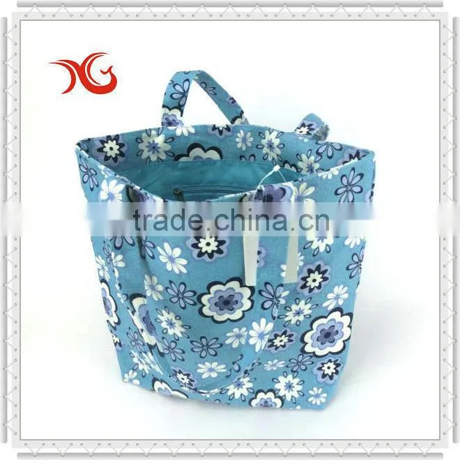 Flower design canvas beach bag