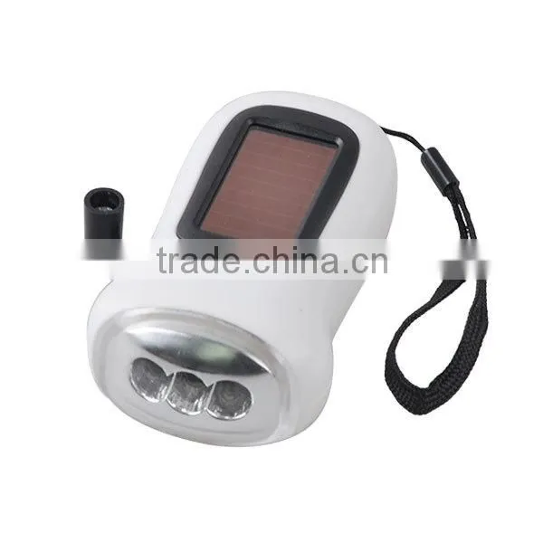 Battery Free Hand Crank Solar Green Power 3 LED Torch