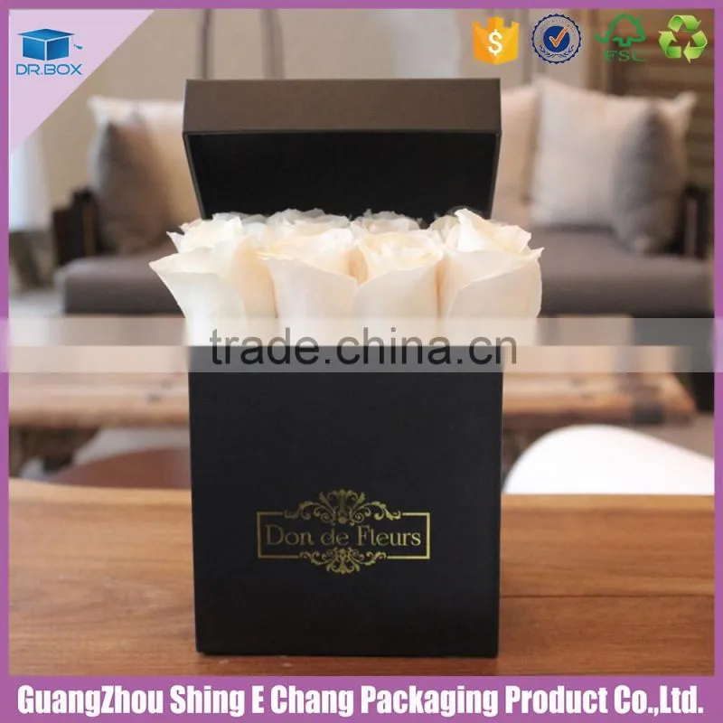 Environment-friendly paperboard printed luxury square flower packaging box/rose box
