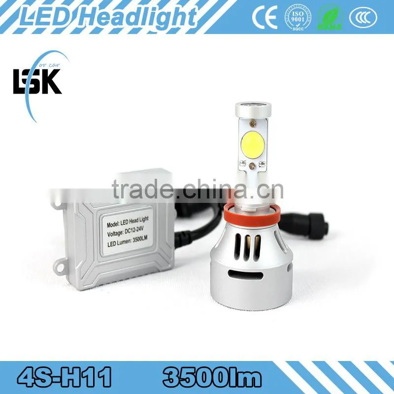 efficient heat dissipation design 12v 24v 4S led headlight 3500LM 35w single bulb led headlamp, with copper metal BULB