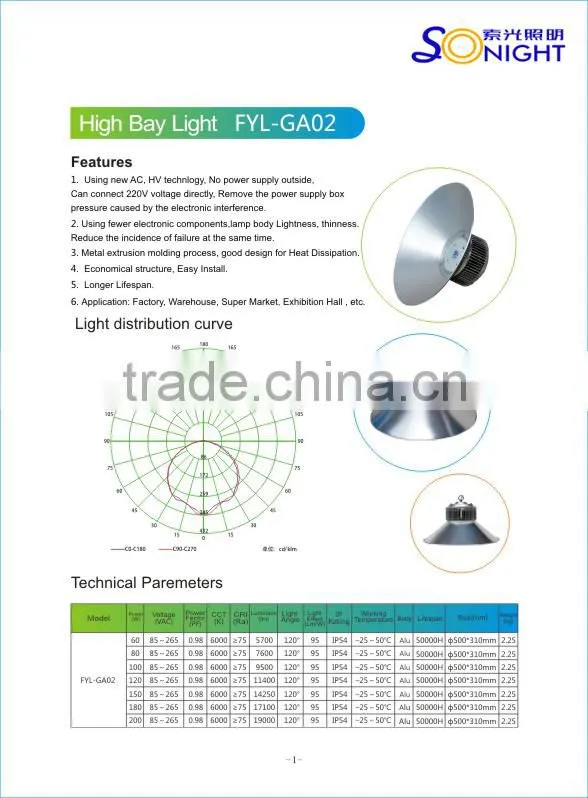 Industry use wall mounting warehouse lamp led high bay light