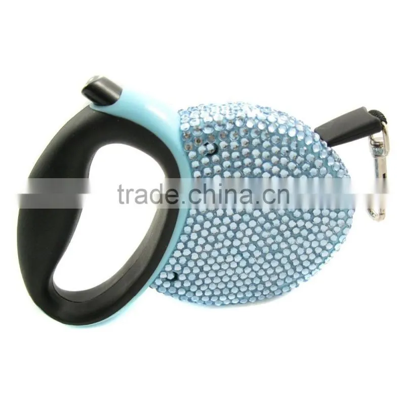 Bling Rhinestone Studded Retractable Dog Pet Leashes Extending Leads Pink/Blue