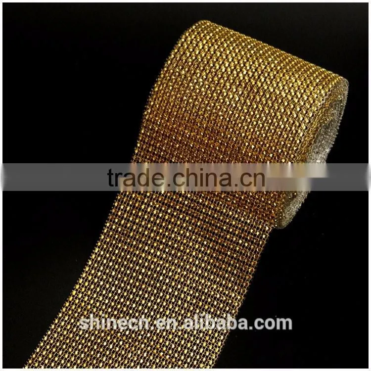 Wholesale 24 raws 3mm acryl gold base hot fix rhinestone mesh/net/sheet, rhinestone mesh trimming