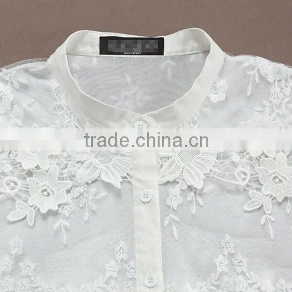 Casual Short Sleeve White Color Lady Fashion Blouse