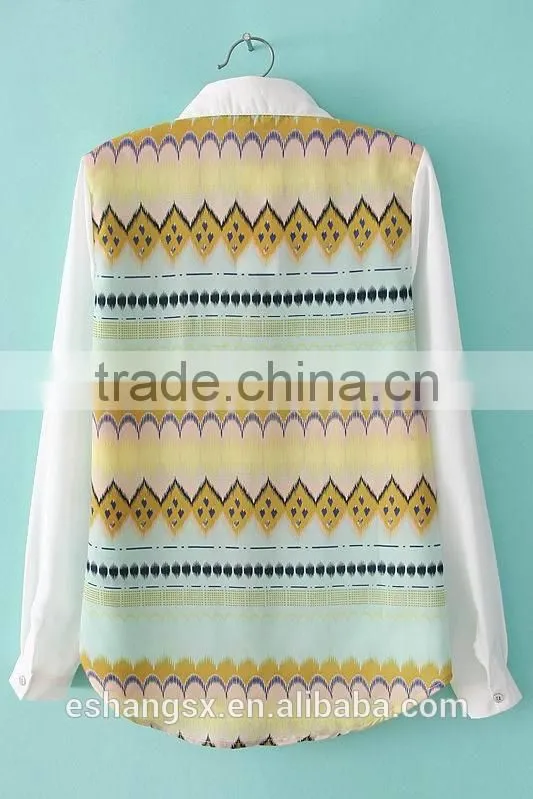 Ladies chiffon printed European style vintage shirt