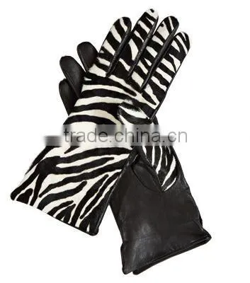 woman black zabra print leather dress gloves
