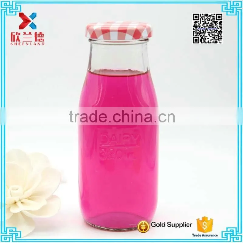 wholesale glass milk bottle with metal cap 320ml