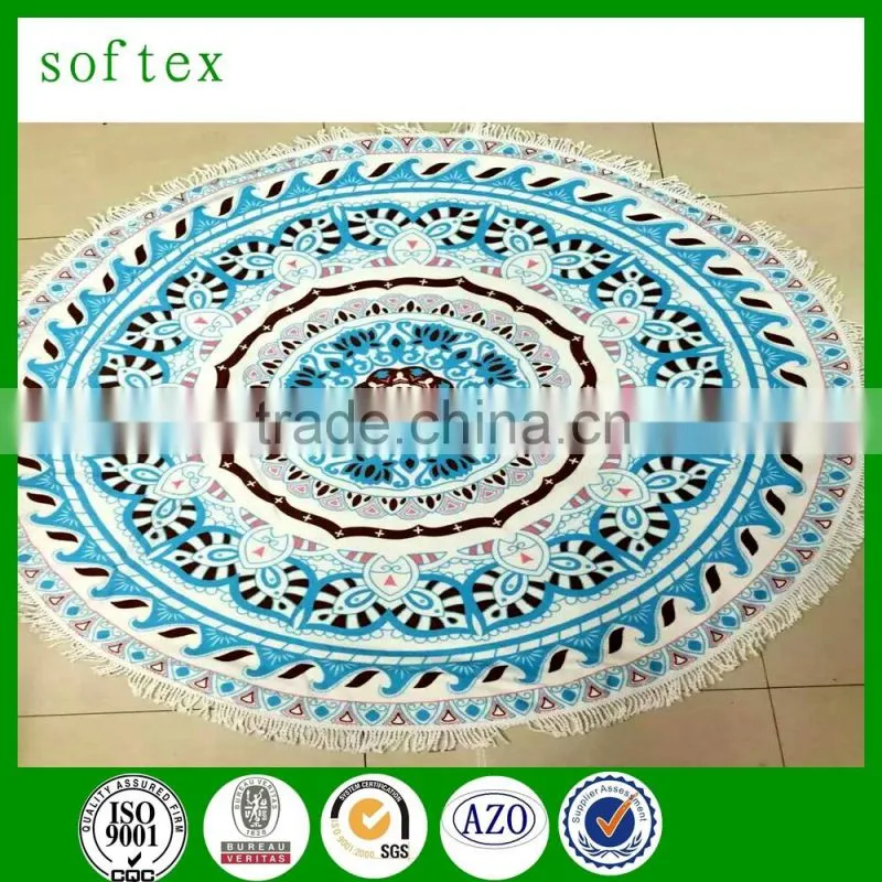 150cm diameter 500g microfiber Reactive printed large round beach towel with tassel