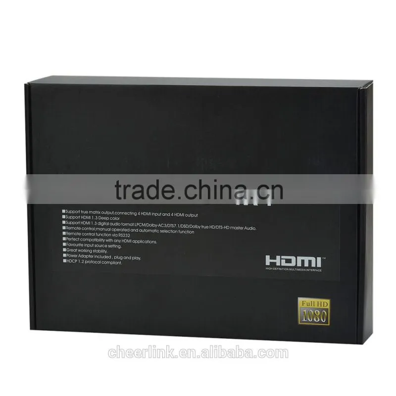 HDMI V1.3a hdmi matrix 4x4 full hd 1080p/Remote control via Rs232 /black