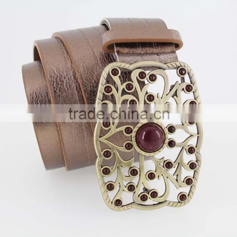 2015 Vintage Style women's fashion PU brand belt with Pierced buckle in chinese factory