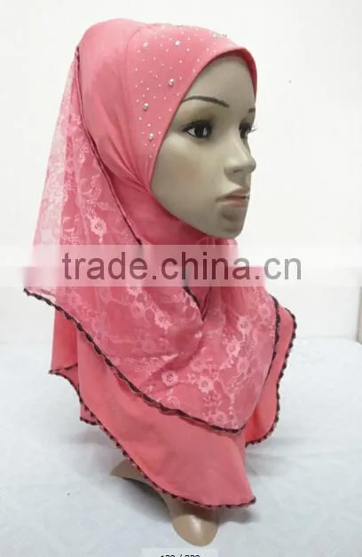 H259 latest muslim hijab with lace layer