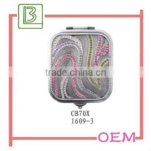 Metal Round Crystal Portable Make-up Mirror