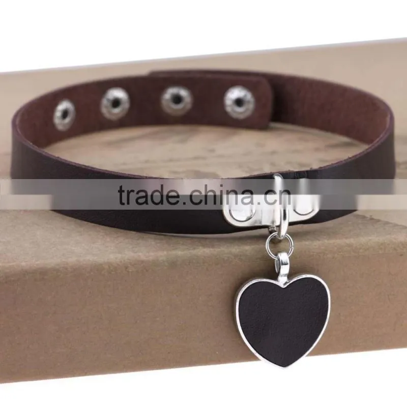 Wink Gal Trendy Chokers Necklaces Rock Style Leather Steam punk Punk Heart Necklace Pendants