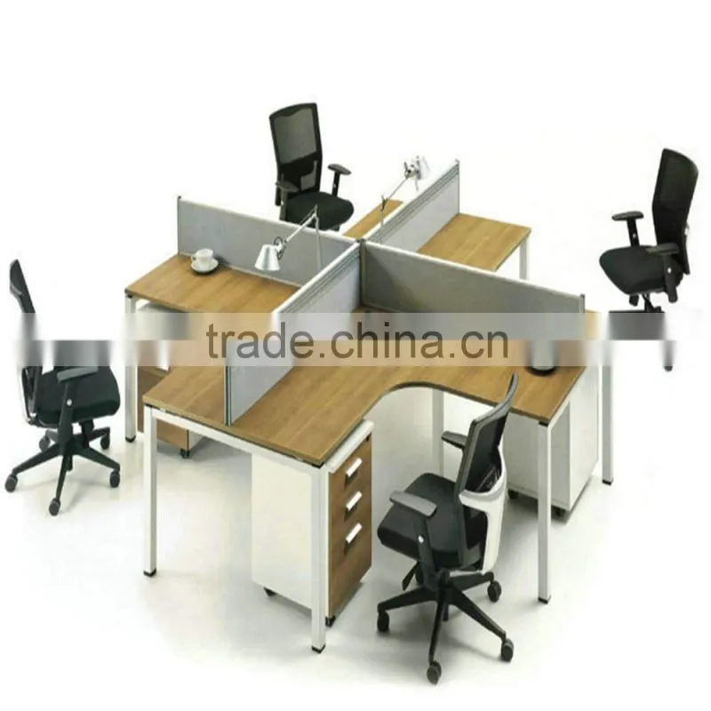 Modern Office Desks four People Wood Computer Workstation