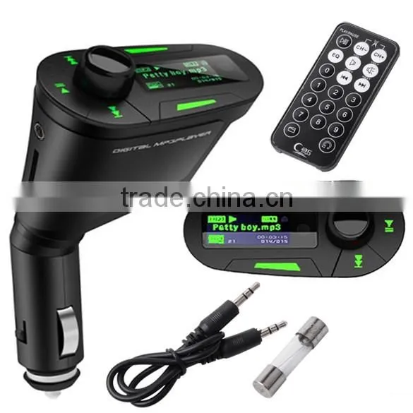 Green Kit Car MP3 Player Wireless FM Transmitter Modulator USB SD MMC LCD Remote