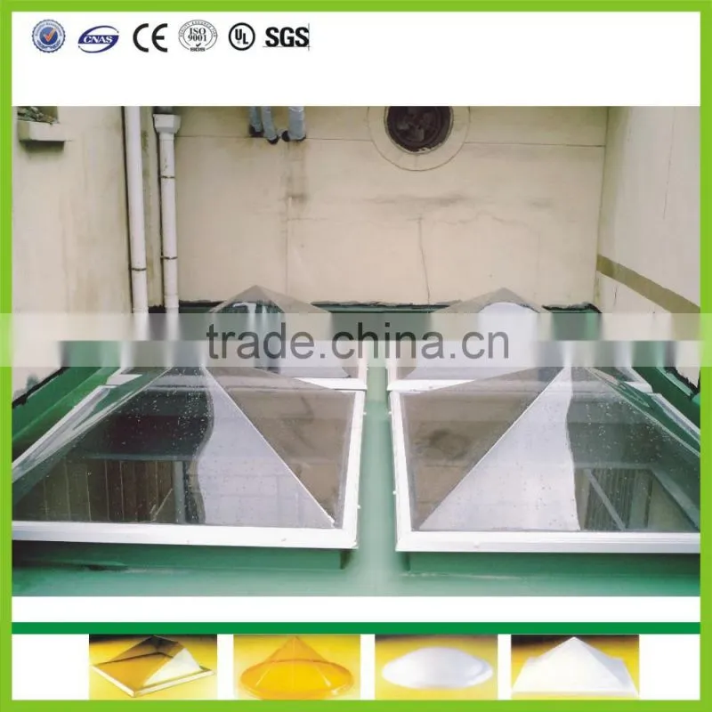 pyramid polycarbonate dome skylight with round frame, high transmission dome skylight