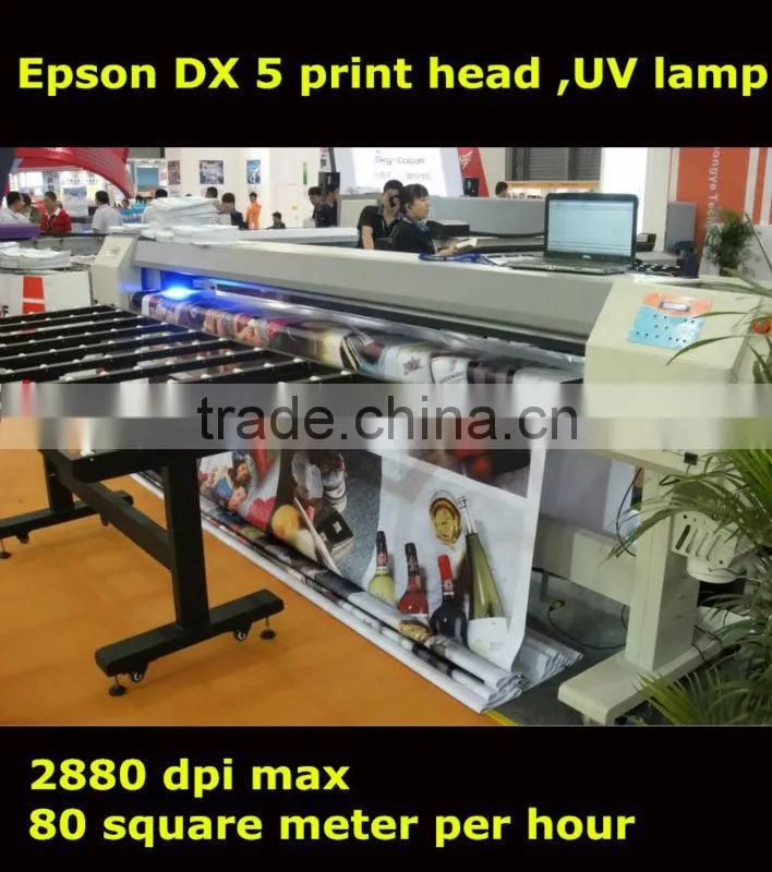 ZY UVE economical series flatbed printer with the DX5 print head and UV lamp 1.8m/2.5m/3.2m with eco solvent inks