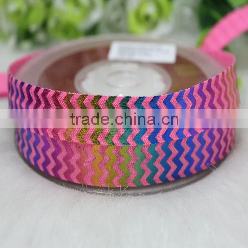 Eco-Friendly 5/8" colorful foil printed high quality fold over elastic ribbon