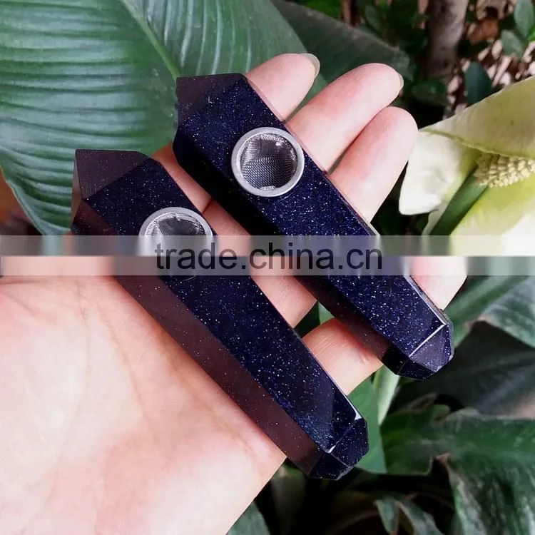 Wholesale blue sand stone crystal smoking pipes