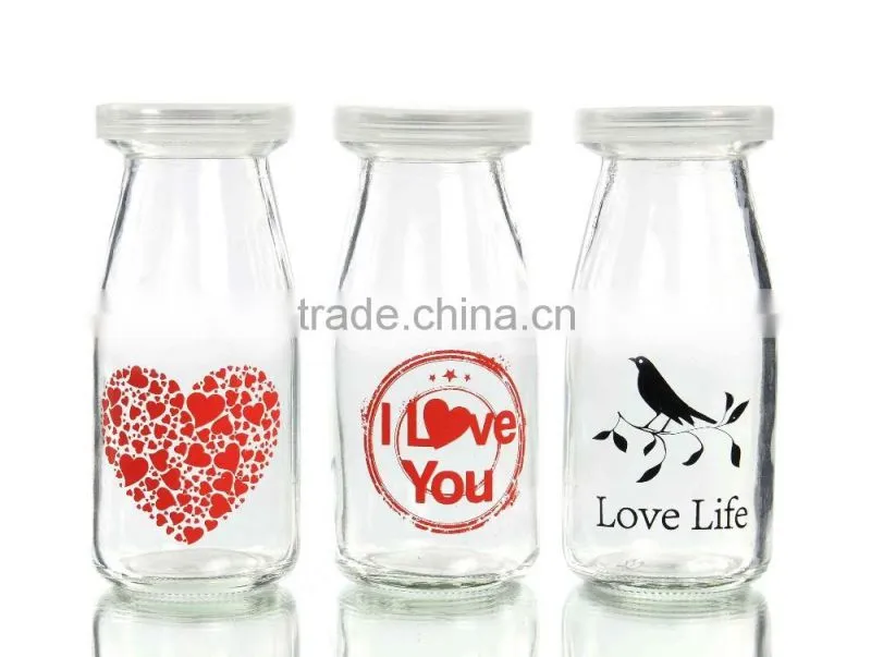 Small Colored Pudding Glass Milk Bottle