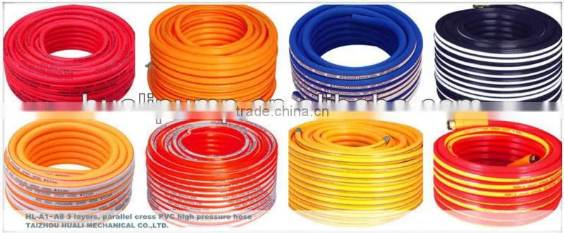 red color PVC high pressure power spray hoses with 3 layers, parallel crossing hose