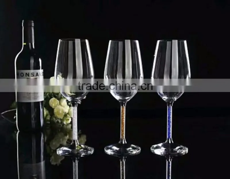 Manufacture Crystal Diamond Filled Inside Stem Red Wine Glasses Cup for wine R-3045