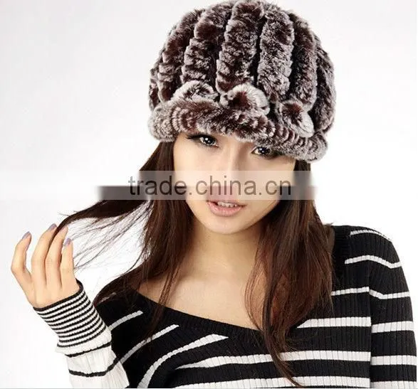 2013 women's leather strawhat rex rabbit hair hat autumn and winter warm hat cap