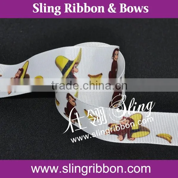 Lovely Monkey Character Printed Grosgrain Ribbon For Sales
