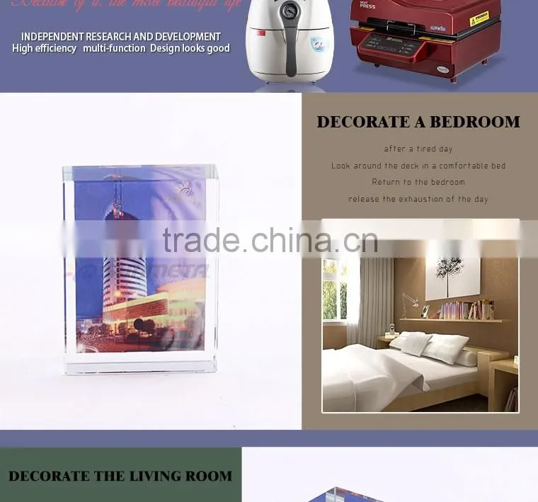 2016 Wholesale Sublimation Crystal 3D Crystal Frame