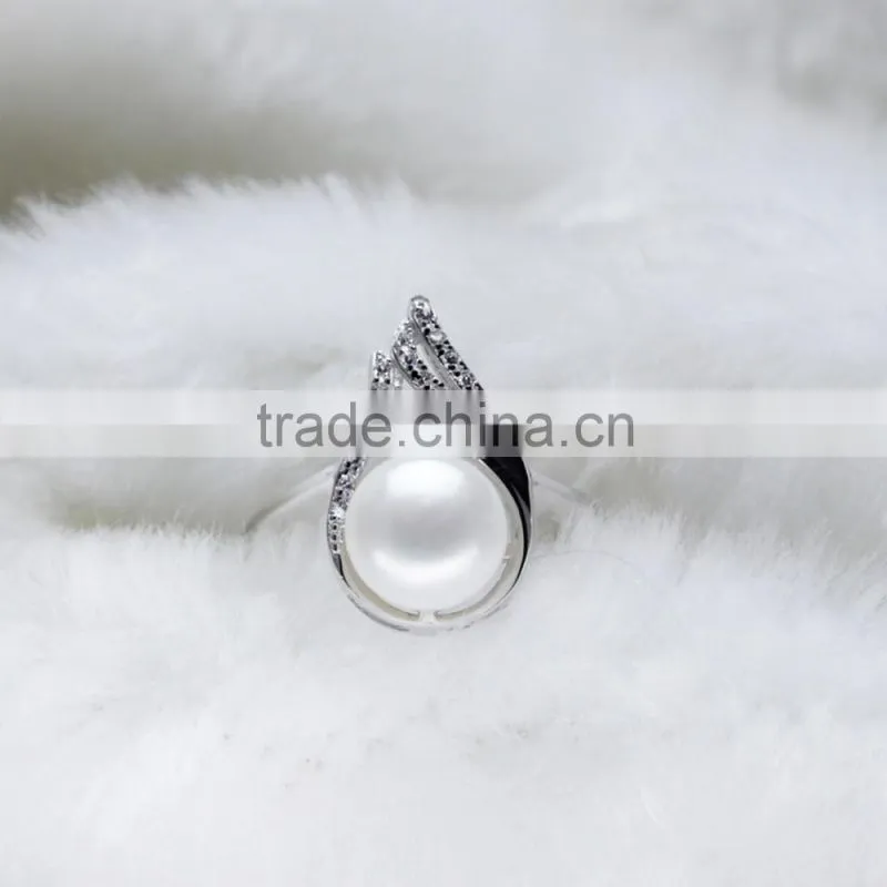 fashionable sterling silver button zircon natural freshwater pearl earring and ring set