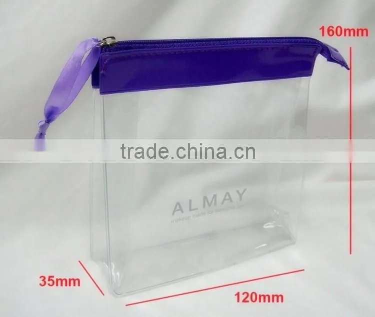 Wholesale customized transparent cosmetic pvc clear makeup bag with zipper