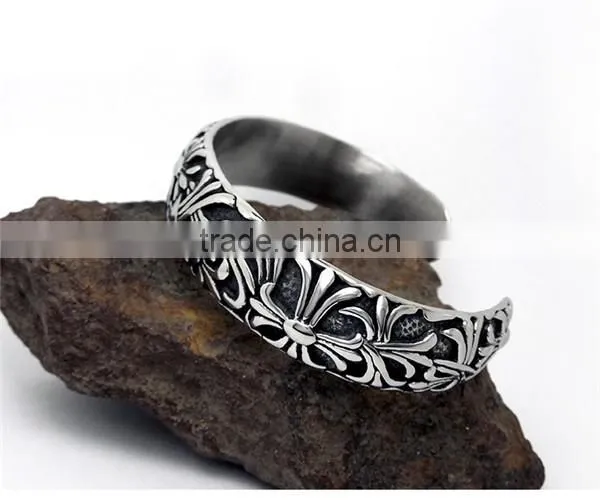 C shape antique silver vintage engraved stainless steel bangles