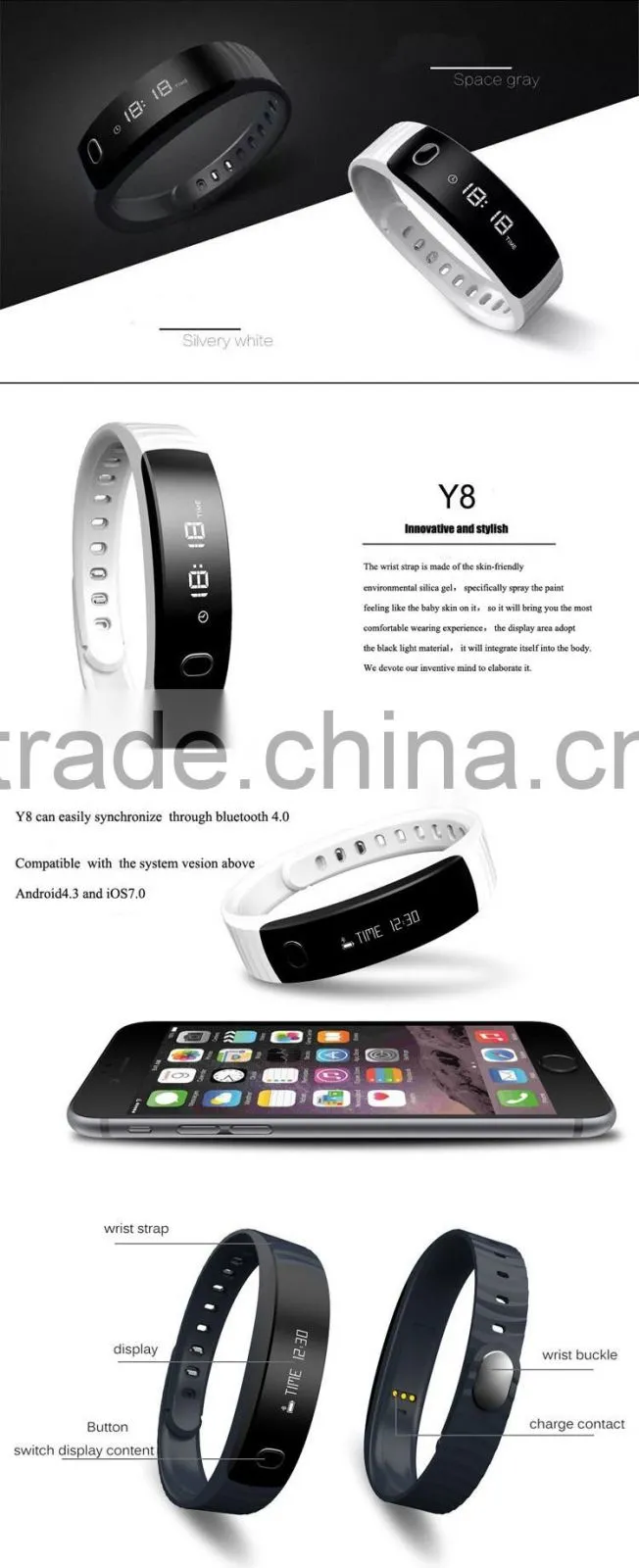 2016 New Original H8 Bluetooth Sport Tracker Fitness Smart band Wristband