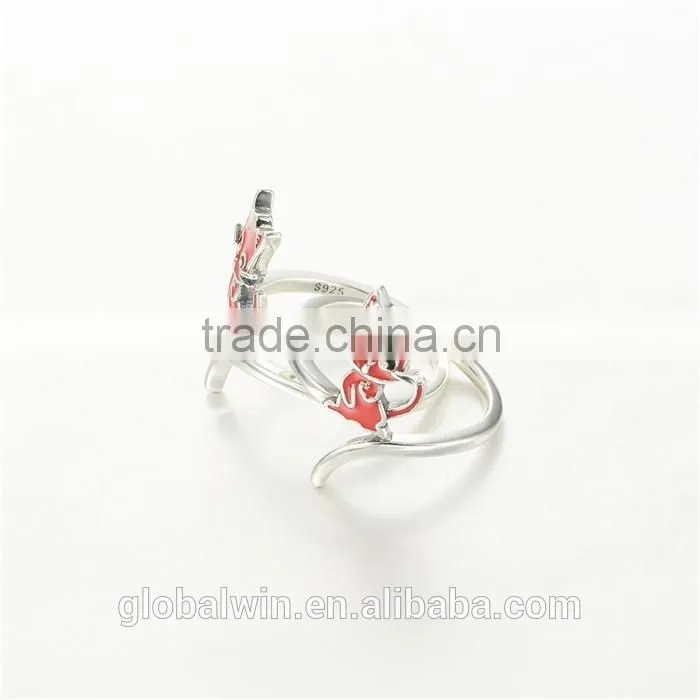 Sterling Silver Jewelry Red Enamel Cute Cat Lady Ring