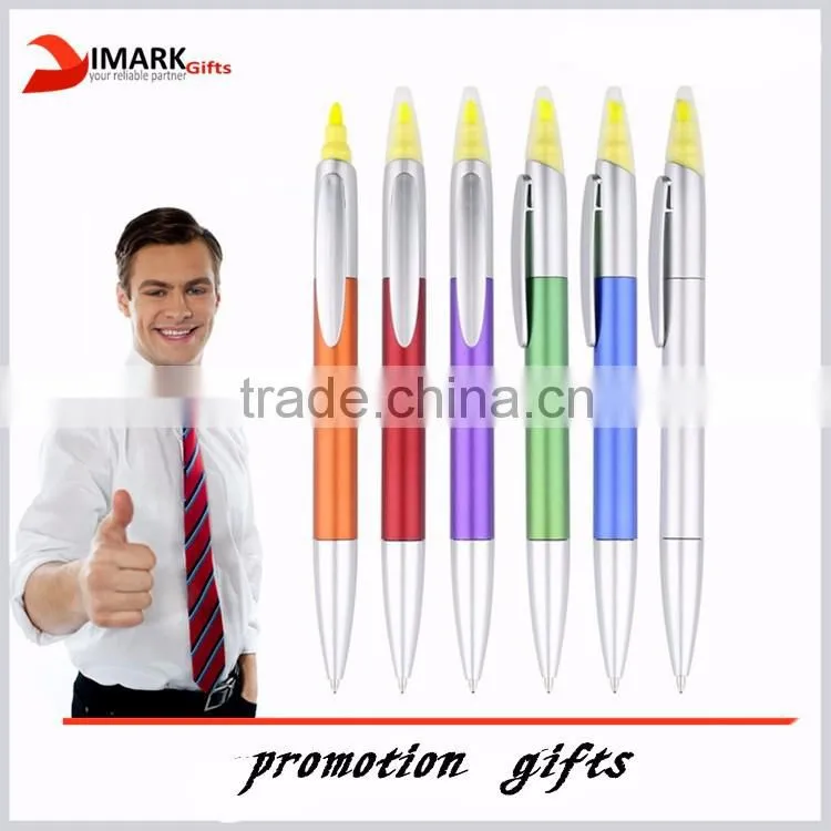 Double Sided Ball Pen with Translucent Tube Highlighter and Ballpoint Pen