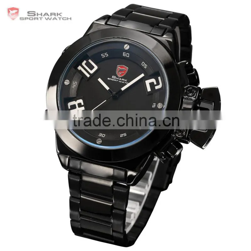 Shark LED Analog Digital Day Date Black Steel Mens Sports Quatrz Wrist Watch
