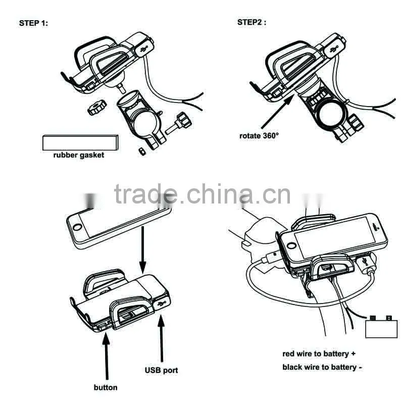Motorcycle usb mobile phone charger with phone mount holder