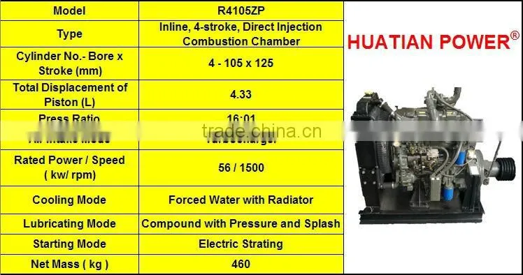 60KW Chinese diesel engine R4105ZP with PTO Shaft Pully Engine