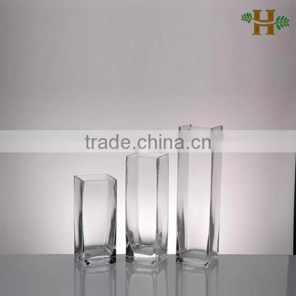tall transparent centerpiece square glass vases,cheap clear square vases glass,tall square wedding glass vase