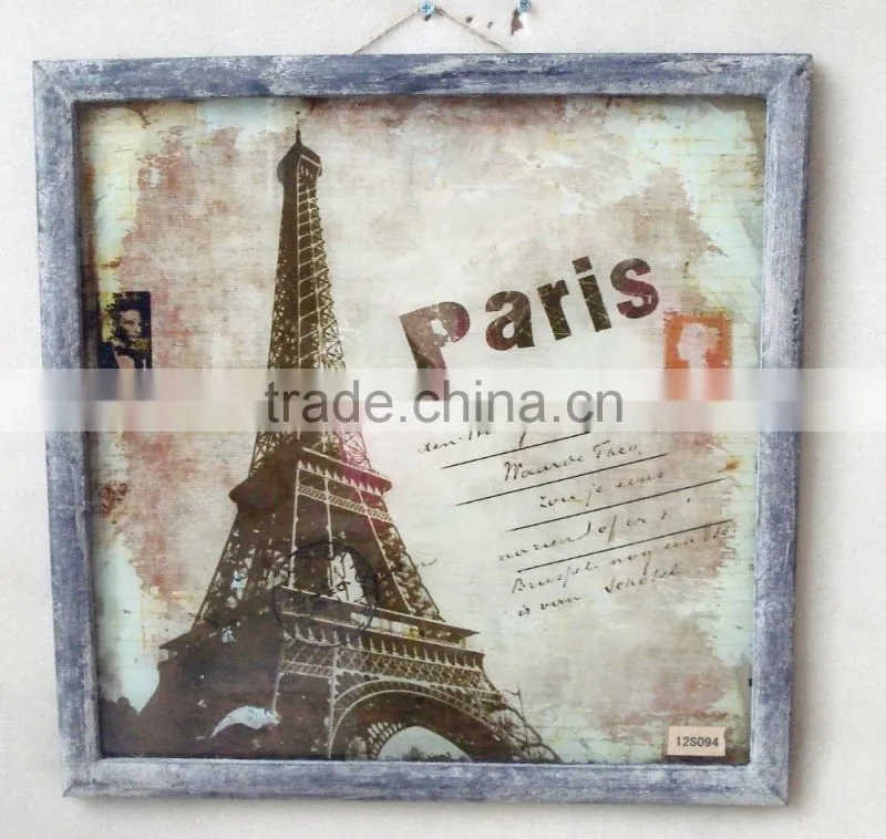 2016 new style rural wooden glass frame with linen printing insert
