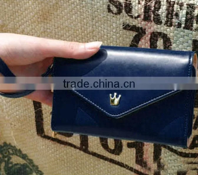 Crown smart pouch leather PU wallet case handbag for iPhone/Galaxy S/Smart Phone, comestic Jewelry bag