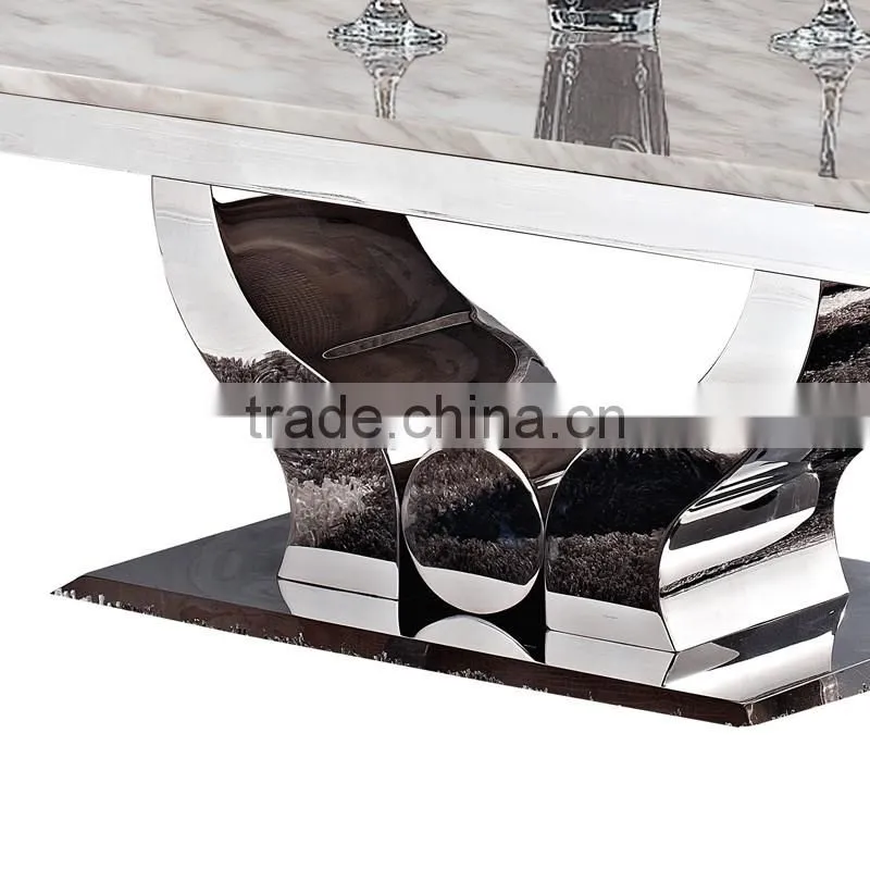 foshan cohen thick marble top tea center table with high gloss stainless steel frame