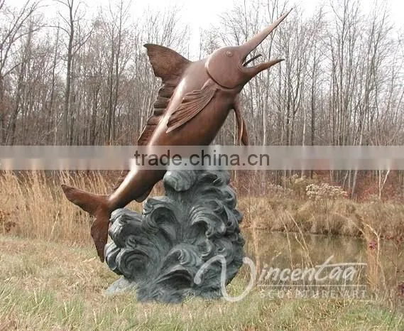 Art Garden Decor Bronze Singal Marlin Fountain for Hot Sale