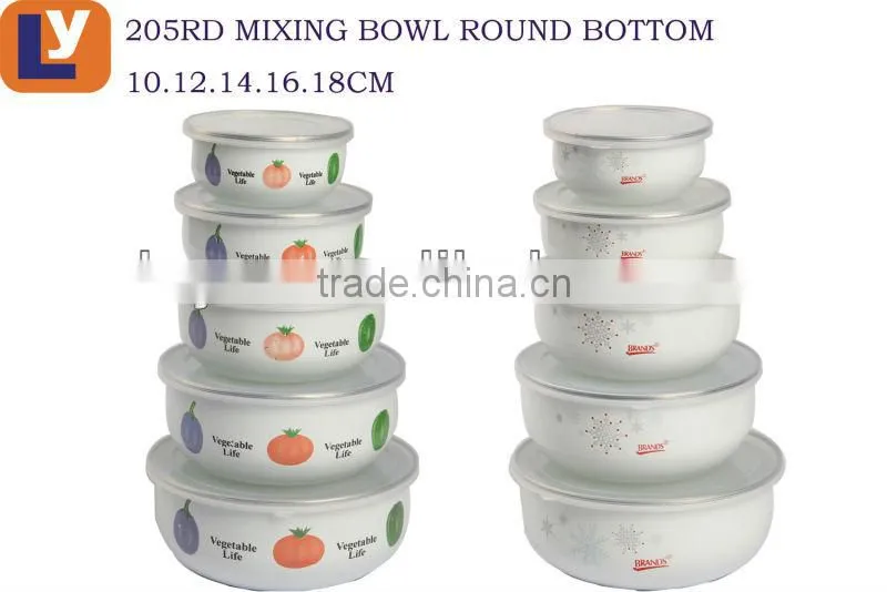 round bottom and special decor enamel storage bowl set