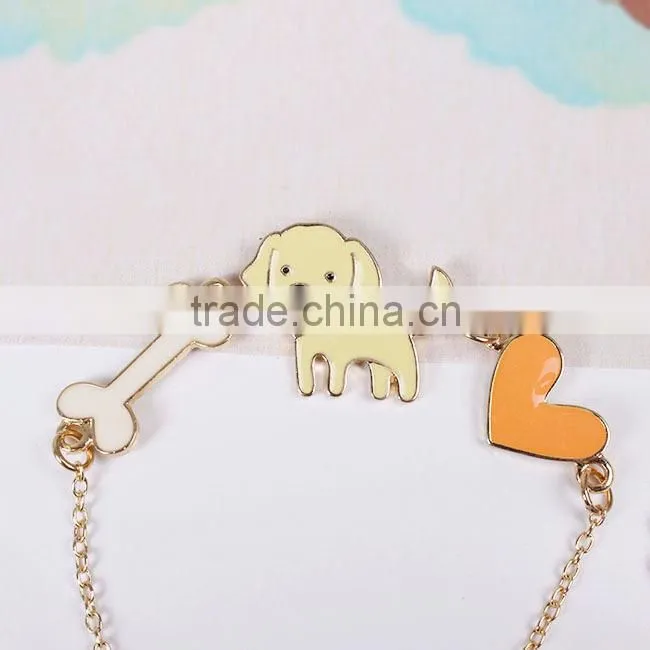 lovely dog bone and heart charms bracelet enamel animal charms bracelet gold chain bracelet