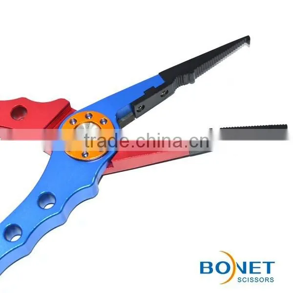 SFI0005 8'' Aluminum Bent Nose Stainless Steel Jaws Fishing Pliers Scissors Line Cutter Remove Hook Tackle Tool with Lanyard