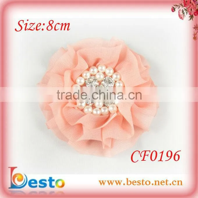 CF0196 Hot new graceful pearls chiffon shabbies flowers 3.5"