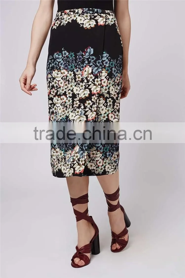 Cheap Price Knitted Flowers Border Wrap Midi Skirts Floral Long Bodycon Skirts Stretch Skirts Wholesale