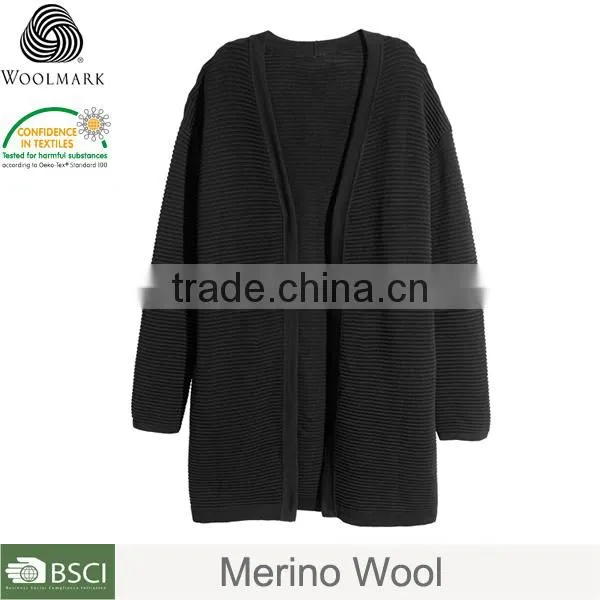 Solid color long ladies knitted cardigan