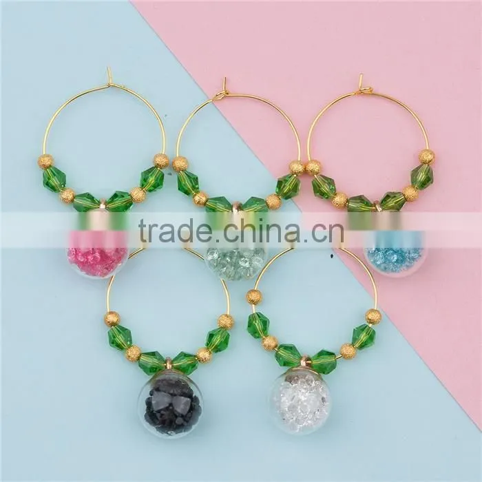 Gold Plated Green Faceted Bottle Round At Random Rhinestone Wine Glass Charm Rings